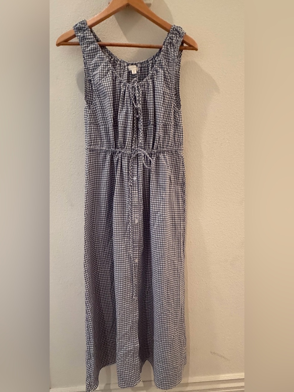 All:row Sleeveless Blue Gingham Maxi cotton Dress
